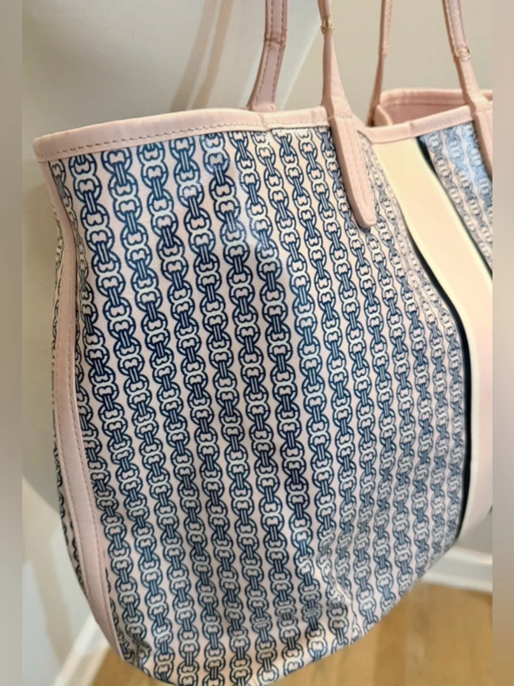 Tory Burch Gemini Link Tote Pink Navy White + Dust Bag